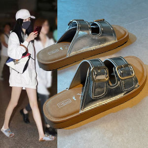 Lilun Soft-soled Slippers for Women Wear New Summer Belt Buckle Sandals Non-slip Flat Beach Shoes
