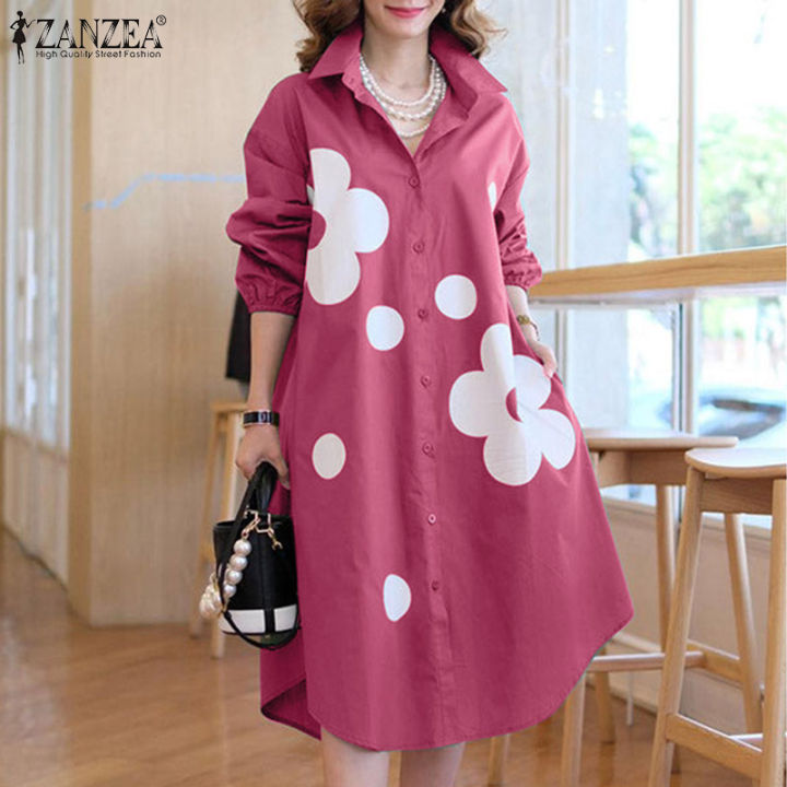 ZANZEA Korean Style Women's Dress New Fashion Lantern Sleeve A-Line  Shirtdress Floral Printed Midi Dresses #10 Lazada PH