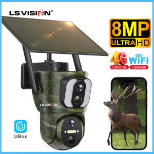 LS VISION 4K 8MP 4G/WIFI Dual Lens Solar Camera Outdoor Waterproof Smart Linkage Wireless CCTV Humanoid Tracking PTZ Security IP Camera for Garden Yard Farms(APP: UBox)
