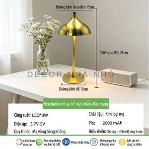 D029 Đèn Bàn Kim Loại Cảm Ứng Hình Nấm Tối Giản - Đèn Ngủ Tích Điện Mini Decor Bàn Làm Việc Phòng Ngủ Sang Trọng.Đèn Trang Trí Quầy Bar Nhà Hàng Khách Sạn Cao Cấp