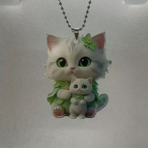 🔥🔥🔥fenglin Car Hanging Pendant Rearview Mirror Decoration Backpack Cat-Shaped 2D Acrylic Hanging Ornament Car Interior Decor Handmade Craft