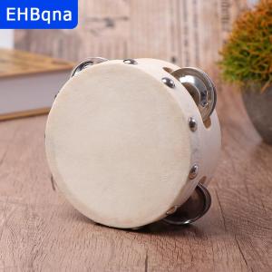 [COD] EHBqna SPORTS แทมบูรีนมือถือ4นิ้วพร้อมโลหะแถวเดียวหนังแกะกลองผิวไม้กลองบันเทิงกลองของเล่นดนตรี