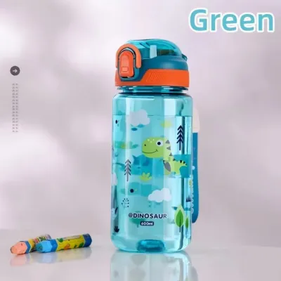JURHOMIE Dinosaur Water Bottle With Silicone Straw 600ml Kids Water Cup Leakproof Water Sippy Cup For Kids