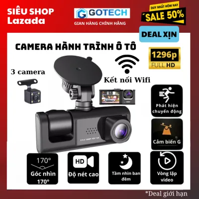 Camera Hành Trình Ô tô 1296P fullHD Wifi Dask Cam 3 camera Quay Trước và Trong Xe Tích Hợp Camera Lùi - Camera fullHD 4Kcảnh báo va chạm