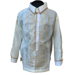 Baby Fourths Couture Buwan ng Wika Traditional Barong Tagalog Modern Pintax Brown Lining for Kids Cultural Formal Wedding Events Philippines