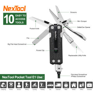 NexTool 10 In 1 Pocket Multitool E1 EDC Multi Functional Tools Replaceable Carving Tools Folding EDC Equipment Folding Multitool Hand Tools