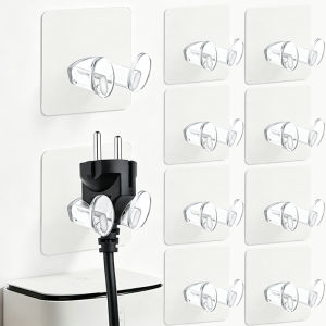 5pcs Transparent Self Adhesive Power Plug Hooks / Strong Sticky Seamless Power Plug Bracket Hook / Waterproof Kitchen Bathroom Storage Hangers