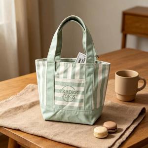 Striped Canvas Tote Bag - Eco-Friendly Shopping Handbag for Lunch