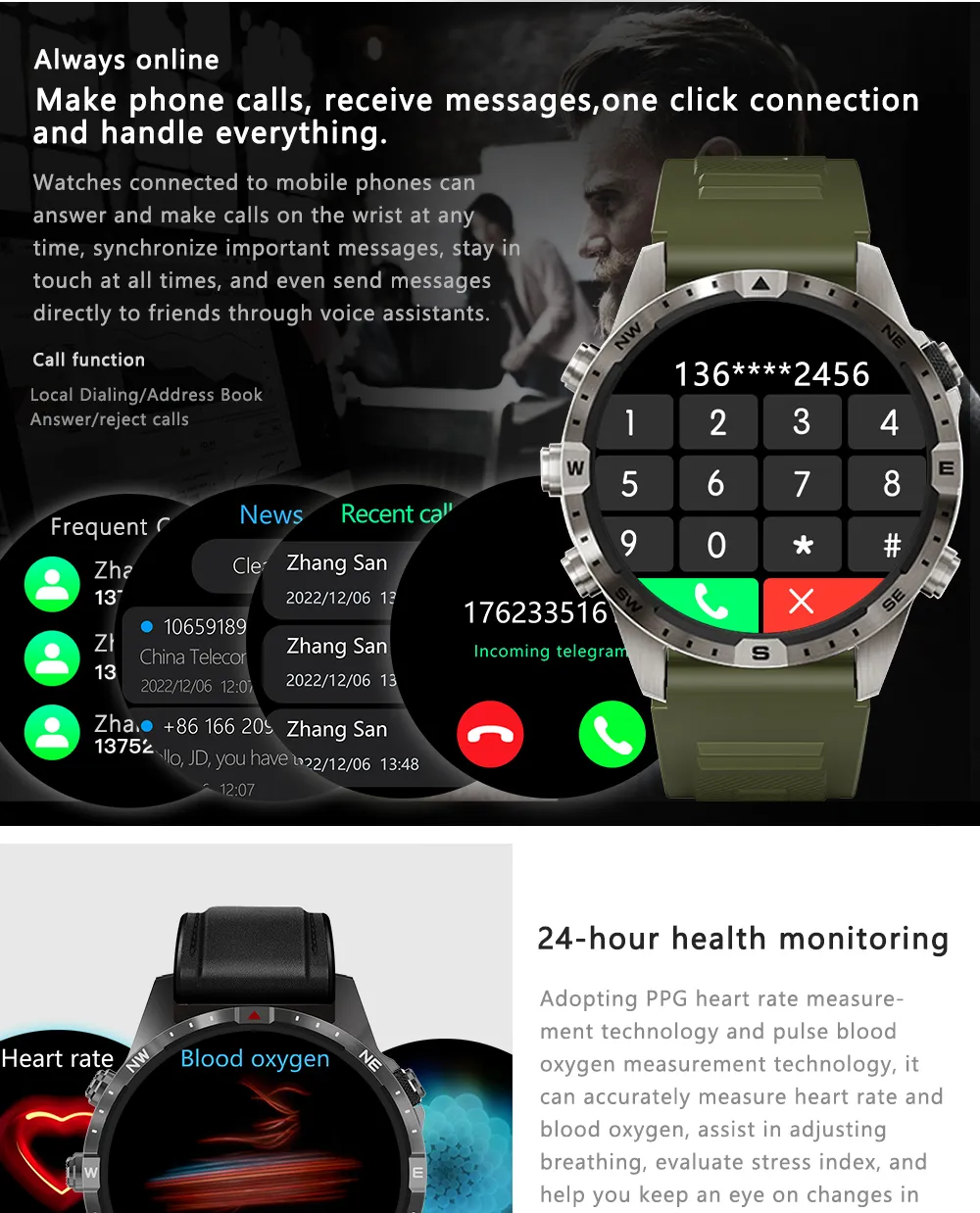 Aolon GT5 Pro 1.6 นิ้ว นาฬิกา สมาร์ทวอทช์ เข็มทิศ smartwatch จอใหญ่ 100+ โหมดกีฬา โทรผ่านบลูทูธ IP67 กันน้ํา นาฬิกาวิ่ง