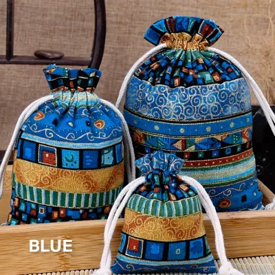 Wahaha Ethnic Drawstring Bag Art Style Pouch Bag Jute Bag Jewellery Bag Gift Bag Linen Burlap Bag Beg Guni Uncang emas 收納袋 麻布袋