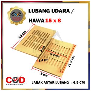 Sarangan Saringan Lubang Hawa 8 x 15-40 cm Ventilasi Aluminium Angin Kotak Warna Hitam dan Anodize