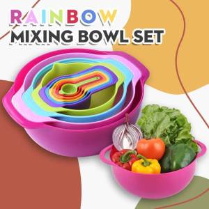 10Pcs Set Rainbow Mixing Bowl Colour Measure Cup  Spoons Baking Measurement UtensilKitchen Measuring Colander Sifter ToolMeasuring CupSpoon SetSalad BowlFlour SifterBaking ToolWash vegetables and fruits