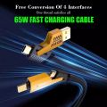 PD 65W 27W Fast Charger Cable 4 in 1 Dual Type C USB For Android iOS Metal USB Charging Cable. 