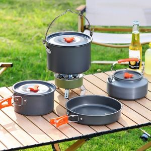 NEXTYOO Kho lưu trữ có thể gập lại Bộ dụng cụ nấu ăn cắm trại Lớp phủ chống dính Di động Đồ dùng ăn uống du lịch Nhẹ Hợp nhôm Ấm đun nước/Chảo/Chảo/Chảo Ngoài trời