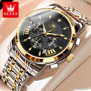 ORG OLEVS Jam Tangan Pria Anti Air Original Stainless Steel Chrono Aktif Luminous dilengkapi Kalender Analog. Men Watch untuk Pria Dewasa 2024.
