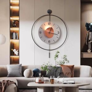 Creative Pendulum Clock Metal Black Circular Wall Clock Modern Nordic Living Room Digital Clock