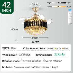 GOGEOUS modern ceiling fan with light living room ceiling fan with led light with remote LED 72w 3 colors dimming invisible ceiling fan light strong wind ceilings fan chandelier with fan for dinning bedroom hotel restaurant