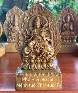 (Bán Lẻ) Tượng phật bản mệnh gỗ bách xanh (15-8-4) đục khắc 2 mặt cực đẹp