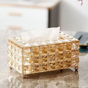 🔥【SG Ready Stock】Singapore European Style Crystal Glass Tissue Storage Holder Gold Silver Rose Gold Metal Tissue Box
