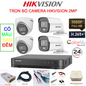 Trọn Bộ Camera Hikvision 4 Mắt 1080P {Tích Hợp Mic Thu Âm} Có Màu Ban Đêm [Full Phụ Kiện Lắp Đặt] Bảo Hành Chính Hãng 24 Tháng Ổ Cứng Tùy Trọn