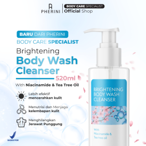 PHERINI Brightening Body Wash Cleanser Sabun Mandi Cair | Sabun Pemutih Badan Anti Jerawat Mencerahkan Melembapkan With Niacinamide + Tea Tree Oil 520 ml
