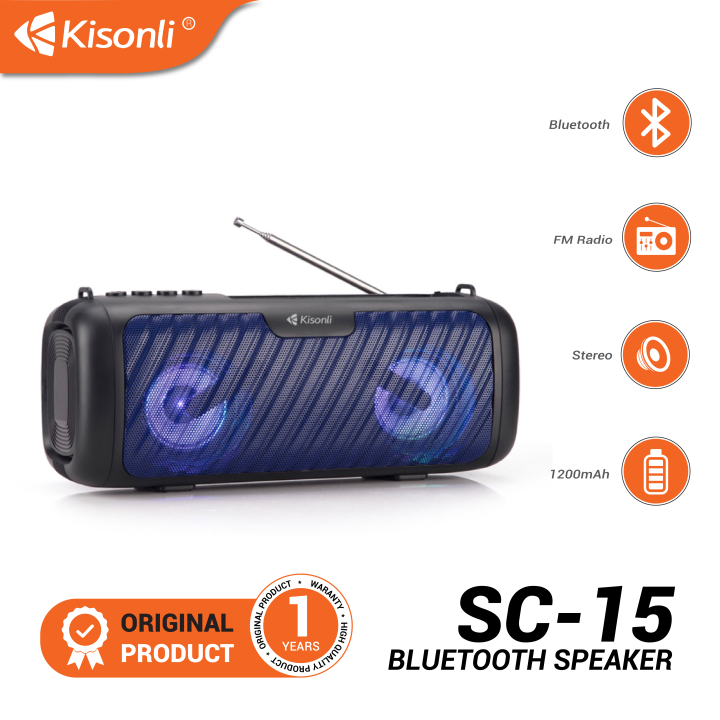 KISONLI Speaker Bluetooth Portable SC-15 LED Light Support BT, USB, AUX ...