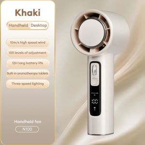 N100 Mini Fan Portable Turbo Fan Rechareable Handheld LED Digital Display With LED Light 100 Speeds Adjustment Outdoor Mini Electric Fan