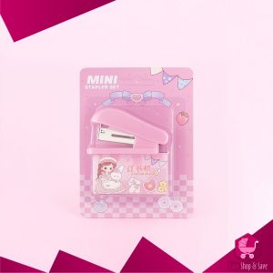 BabyShop-A50 Staples Mini Set Karakter Animal Warna Pastel Portable / Stapler Kecil Set Isi Hekter 24/6 Stasionary Perlengkapan Kantor Import