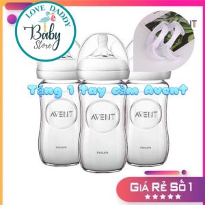 Bình Sữa Avent Natural Thủy Tinh 120/240 ML Nhập Khẩu Chính Hãng Pháp Dành Cho Trẻ Sơ Sinh Đến 18 Tháng Tuổi Núm Ty Silicon Tặng Tay Cầm Avent