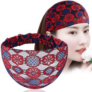 XINSU38 Hollow Mesh Flower Headband Hair Hoop Non Slip Lace Hairbands Fashion Elastic Wide Side Head Wrap Female/Girls