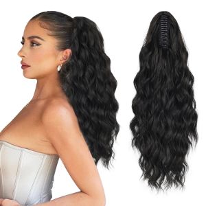 NO4 PANDA 18 inch Claw Clip Ponytail Wig Clip On Synthetic Long Wavy Curly Hairpieces Hair Accessories Fake Ponytail Hair Extension for Women