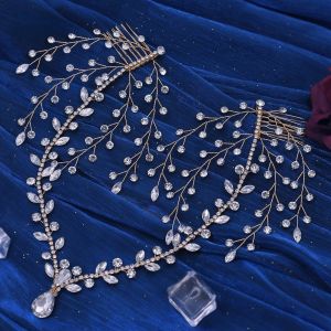 BELLEMODE แฟรี่ ที่คาดผมหน้าผากพร้อมหวี คริสตัลคริสตัลคริสตัล หยดน้ำหยด เครื่องประดับผมเจ้าสาวในงานแต่งงาน สง่างามเรียบหรู ส่องแสงแวววาว Frontlet rhinestone เครื่องประดับผมเครื่องประดับ