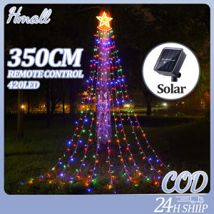 Christmas Decoration 3.5M/420 LED Color Five-pointed Star Waterfall Light Solar Charging