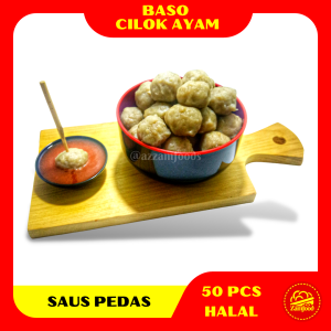 Azzamfoods Baso Cilok Ayam Frozen isi 50 Varian Saus Pedas dan Bumbu Kacang Halal Tanpa Pengawet