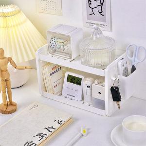 Kệ để đồ đa năng đục lỗ để bàn kèm móc treo hộp đựng