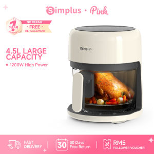 SimplusPink 4.5L Penggoreng Udara 1200W Air Fryer Home Panoramic Visual Window Big Capacity Touch Control Multi-functional Intelligent KQZG017