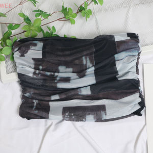 Summer Tie Dye Strapless Camisole Top Women Mesh Chic Pleats Sleeveless Slim Tube Top AS