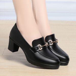 classic work style High heels black shoes for office school