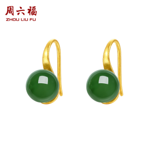 ZHOU LIU FU 999 24K Solid Gold Earring Hetian Jade Bead Ball Dangle Earrings for Women Lover Mom Dainty Jewelry Gift Birthday Anniversary Y0913841