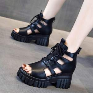 Free Shipping 2026 New Thick-Soled Roman Sandals For Women Summer Hollow Breathable Wedge Platform Shoes Versatile Fish-Mouth Height-Increasing Sandals