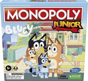 Authentic Hasbro Gaming Monopoly Junior: Bluey Edition Board Game for Kids Ages 5+ Play as Bluey Bingo Mum and Dad