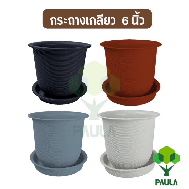 กระถาง PAULA's ลายเกลียว 6 นิ้ว พร้อมจานรอง