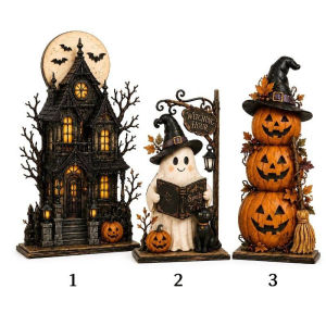 3 Bộ Đồ   Đồ trang trí nội thất bằng gỗ phong cách cổ điển cho Halloween ， Trang trí mùa thu ， Khối gỗ cổ điển ， Có thể dùng để đặt trên giá