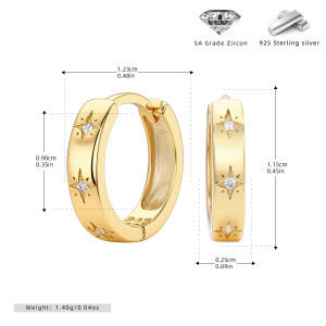 Cross-border hot S925 Pure silver earrings fashionable and versatile inlaid with zircon eight-pointed star light luxury and high-end silver jewelry
