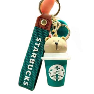 YOUNGSTERSTORE19E9 Mini Coffee Cup Starbucks Bear Doll Keychain Creative Cute Mini Coffee Cup Keychain Funny Rubber Bear Doll Lovers Man