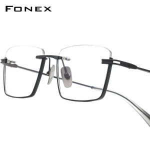 FONEX Titanium Kính mắt khung người đàn ông thiết kế thương hiệu kính vuông chất lượng cao siêu nhẹ Nhật Bản kính mắt cho mắt 85741
