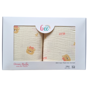 Set 2 khăn tắm xô muslin Gee mềm mại thấm hút an toàn kích thước 100x100cm 100% organic cotton thân thiện với da bé