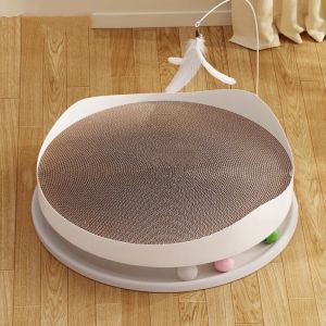 OUTOPEN Round Cat Scratch Board Wear Resistant Stable Teasing Cat Stick Multi Function with Feather Cats Scratching Post Cat Nest Replacement
