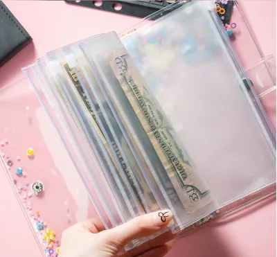 A5/A6 Zipper bags Transparent Binder Pockets Waterproof PVC Pouch Filing Bags 6-ring holes money bag organizers