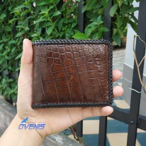 [FREE SHIP] Ví Da Bụng Cá Sấu Thật 2 Mặt Đan Viền Cao Cấp by Ovenis